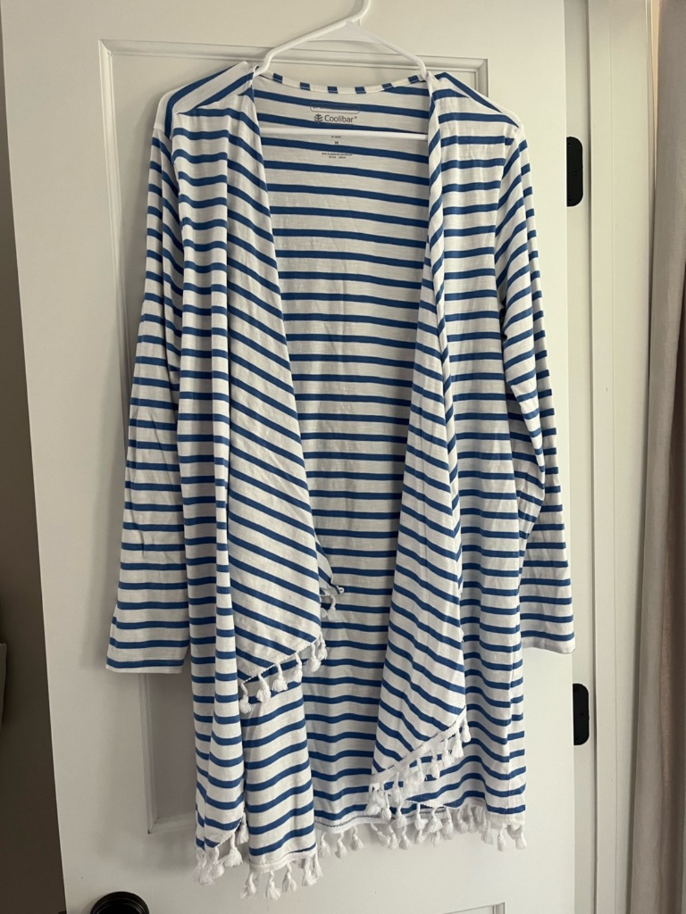 Coolibar Blue & White Striped Women’s cover up size medium upf 50+